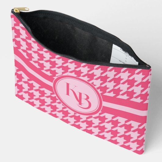 Gepersonaliseerde Roze Houndstooth Monogram Initia Etui (Open)
