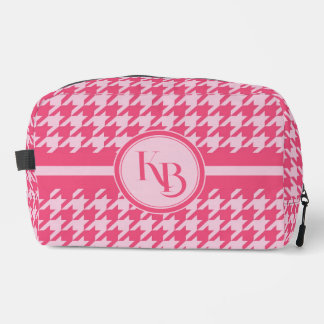Gepersonaliseerde Roze Houndstooth Monogram Initia Toilettasje