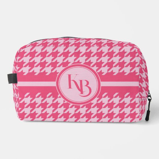 Gepersonaliseerde Roze Houndstooth Monogram Initia Toilettasje (Voorkant)