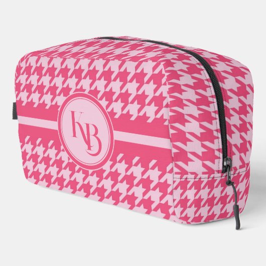 Gepersonaliseerde Roze Houndstooth Monogram Initia Toilettasje (Rechterhoek)