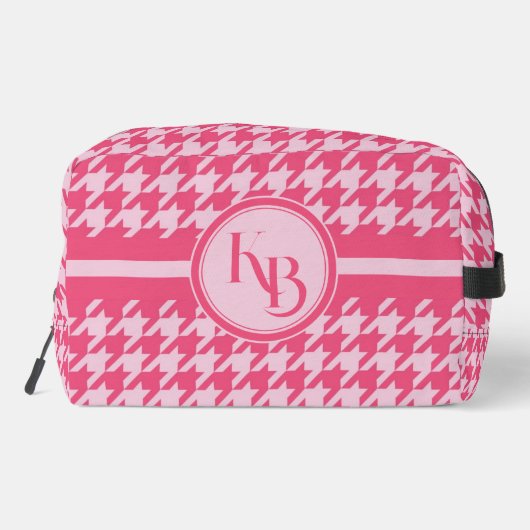 Gepersonaliseerde Roze Houndstooth Monogram Initia Toilettasje (Achterkant)