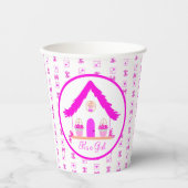 Gepersonaliseerde Roze Huis Het is een Meisje Baby Papieren Bekers (Voorkant)