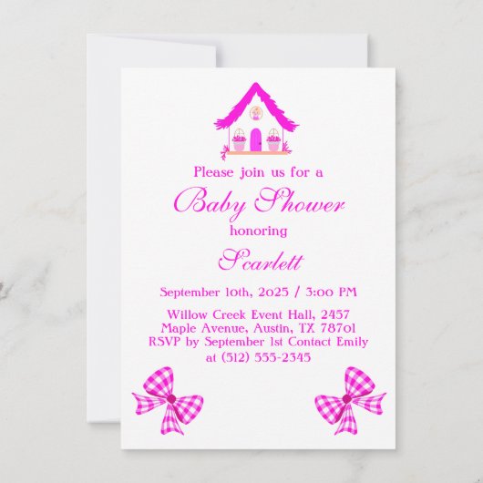 Gepersonaliseerde roze huis Het is een meisje Kaart (Achterkant)