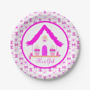 Gepersonaliseerde roze huis Het is een meisje Papieren Bordje