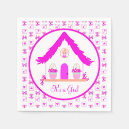 Gepersonaliseerde roze huis Het is een meisje Servet