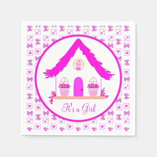 Gepersonaliseerde roze huis Het is een meisje Servet (Voorkant)