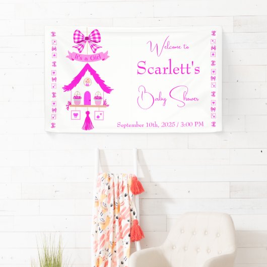 Gepersonaliseerde roze huis Het is een meisje Spandoek (Insitu)