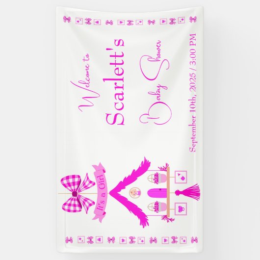 Gepersonaliseerde roze huis Het is een meisje Spandoek (Verticaal)