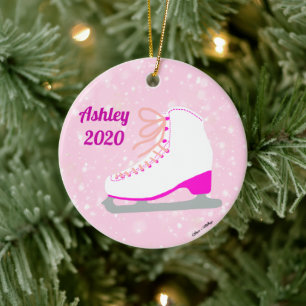 Gepersonaliseerde roze ijs-Schaatsen maken huisver Keramisch Ornament