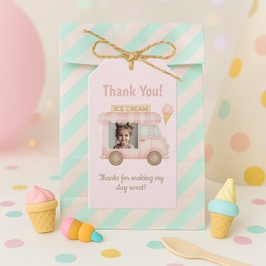 Gepersonaliseerde Roze Ijsauto Bedankt Cadeaulabel