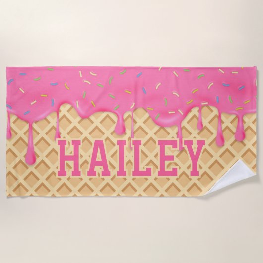 Gepersonaliseerde roze ijsdruppel strandlaken (Voorkant)