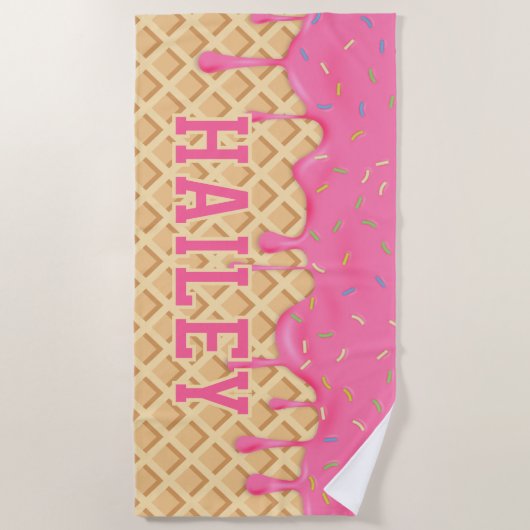 Gepersonaliseerde roze ijsdruppel strandlaken (Voorkant)