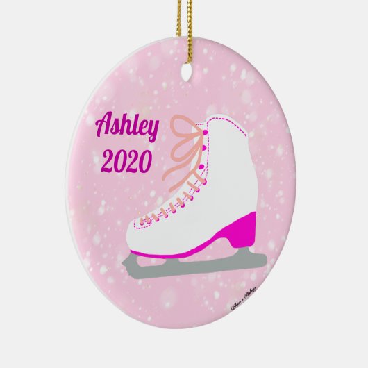 Gepersonaliseerde roze ijsSchaatsen brengen het Or Keramisch Ornament (Rechts)