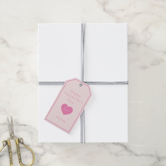Gepersonaliseerde Roze ingelijst Valentijn's DAY Cadeaulabel (Met Touw)