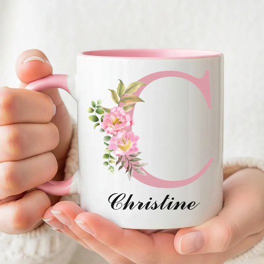 Gepersonaliseerde Roze Initiële Naam Mok Cadeau vo