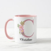 Gepersonaliseerde Roze Initiële Naam Mok Cadeau vo (Links)