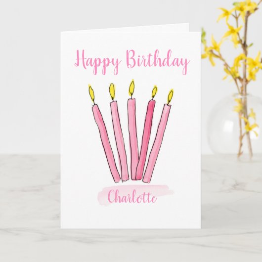 Gepersonaliseerde roze kaarsen betaalkaart kaart (Gele Bloem)