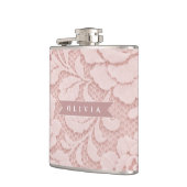 Gepersonaliseerde Roze Kant Bloem Romantisch Heupfles (Links)