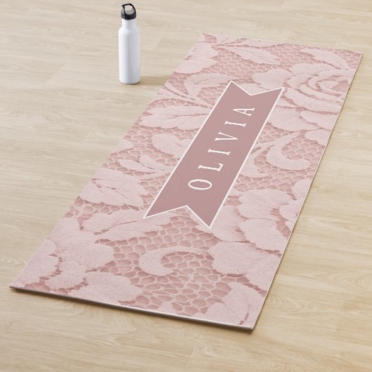 Gepersonaliseerde Roze Kant Bloem Romantisch Yogamat (In situ)