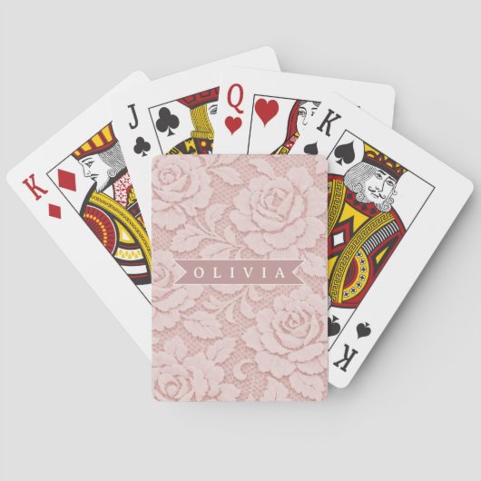 Gepersonaliseerde Roze Kant Bloemig Romantisch Pokerkaarten (Achterkant)