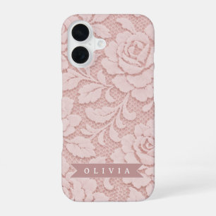 Gepersonaliseerde Roze Kant Bloemige Romantische iPhone 16 Hoesje