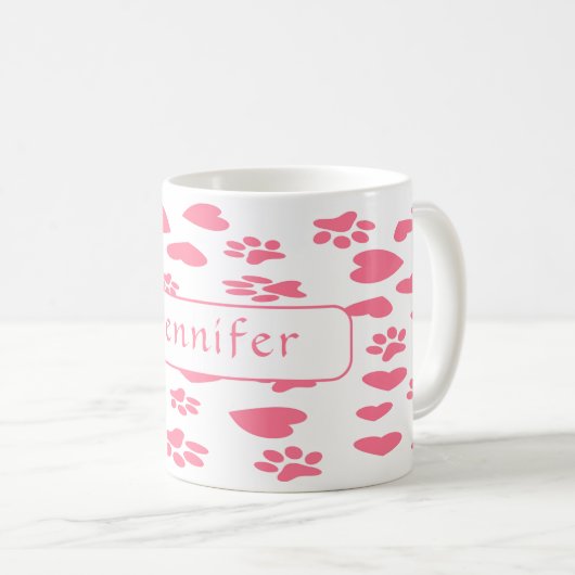Gepersonaliseerde Roze Kat Paw Prints Pas Naam aan Koffiemok (Voorkant rechts)