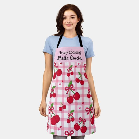 Gepersonaliseerde Roze Kersen Schort met Aangepast (Gedragen)