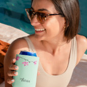 Gepersonaliseerde roze kersenbloesem Mint Green Blikjeskoeler