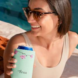 Gepersonaliseerde roze kersenbloesem Mint Green Blikjeskoeler