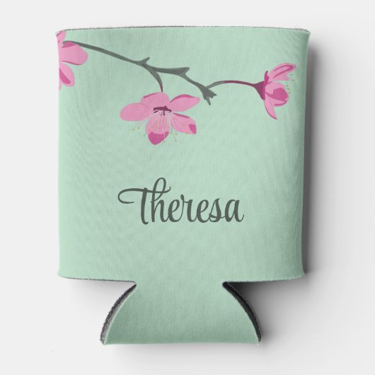 Gepersonaliseerde roze kersenbloesem Mint Green Blikjeskoeler (Voorkant)