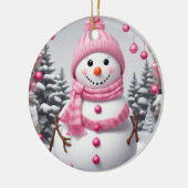 Gepersonaliseerde roze kerst sneeuwman keramisch ornament (Links)