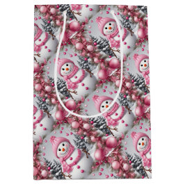 Gepersonaliseerde roze kerst sneeuwman medium cadeauzakje