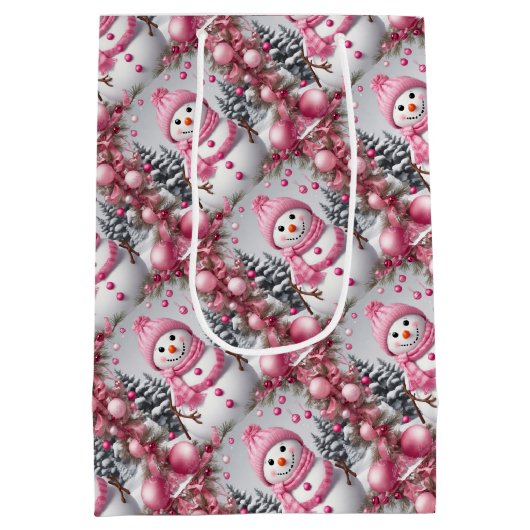 Gepersonaliseerde roze kerst sneeuwman medium cadeauzakje (Achterkant)