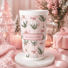 Gepersonaliseerde Roze Kerstbal Latte Mok