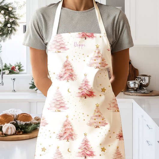Gepersonaliseerde roze kerstbomen  schort