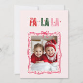 Gepersonaliseerde roze kerstfotokaart | Fa La La Feestdagenkaart (Voorkant)
