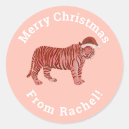 Gepersonaliseerde roze kerstkerstkerstkerstkerstke ronde sticker