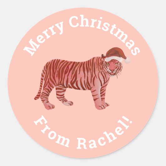 Gepersonaliseerde roze kerstkerstkerstkerstkerstke ronde sticker (Voorkant)