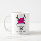 Gepersonaliseerde Roze Kerstman Hoed Monogram Kers Koffiemok (Links)