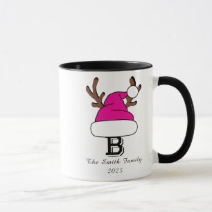 Gepersonaliseerde Roze Kerstman Hoed Monogram Kers Mok