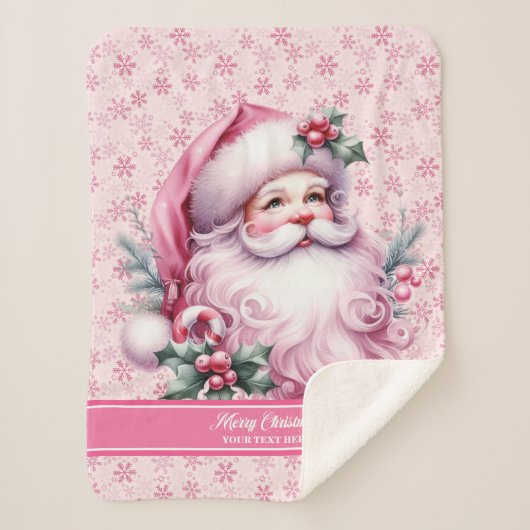 Gepersonaliseerde Roze Kerstmandeken Meisjes Kerst Sherpa Deken (Voorkant)