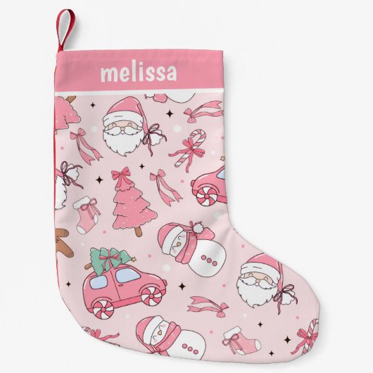 Gepersonaliseerde Roze Kerstmis Kleine Kerstsok (Voorkant)