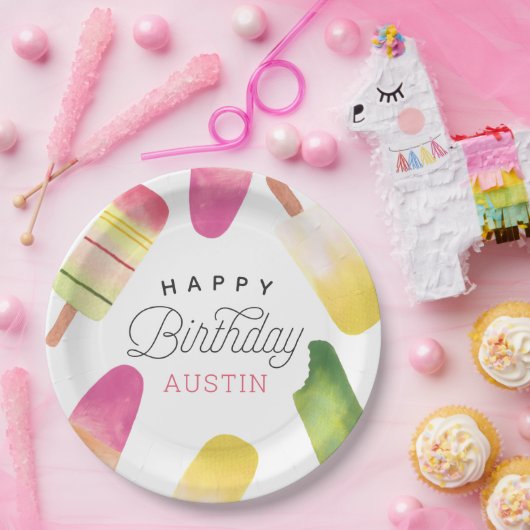 Gepersonaliseerde roze kinderen Birthday Party Papieren Bordje (Feest)