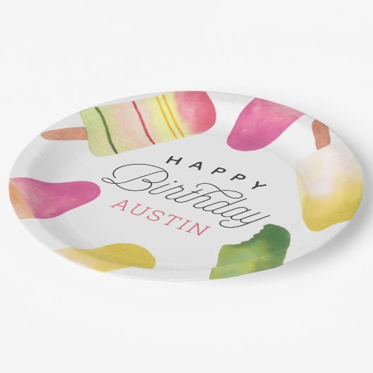 Gepersonaliseerde roze kinderen Birthday Party Papieren Bordje (Gekanteld)