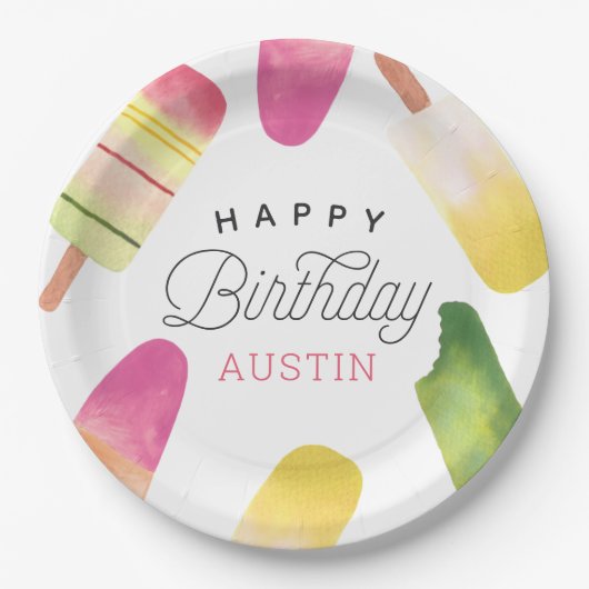 Gepersonaliseerde roze kinderen Birthday Party Papieren Bordje (Voorkant)