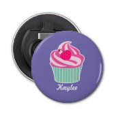 Gepersonaliseerde roze koekje wi poladots kerry button flesopener (Voorkant)