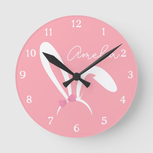 Gepersonaliseerde Roze Konijn Kinderkamer Klok Moo (Voorkant)