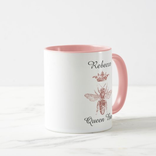 Gepersonaliseerde roze koningin met kroon mok (Voorkant rechts)