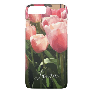 Gepersonaliseerde roze koraal tulpen 	iPhone 8/7 plus hoesje