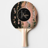 Gepersonaliseerde Roze Koraal Zwart Monogram Munt  Tafeltennisbatje (Voorkant)